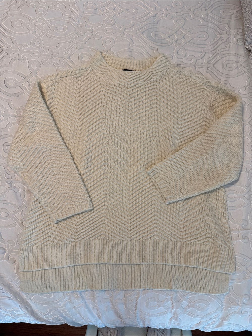 Talbots Cream Chevron-Textured Mockneck Sweater